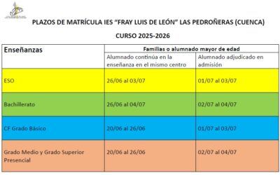  Plazos de matrícula curso 25/26
